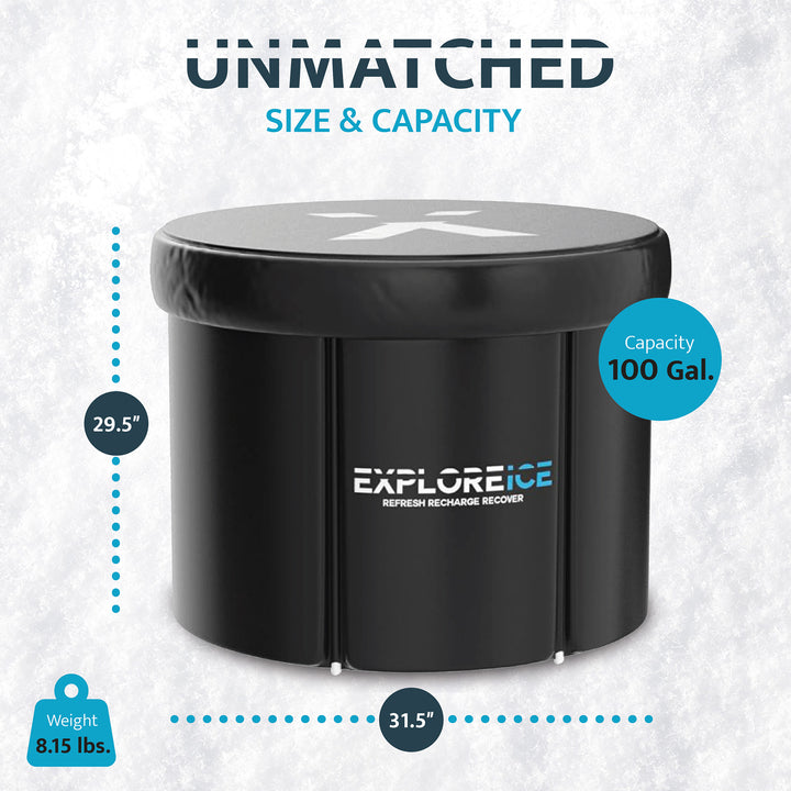 Explore Ice Bath Pro Max Extra Large Athlete Cold Plunge Bath Tub, Black/White - VMInnovations