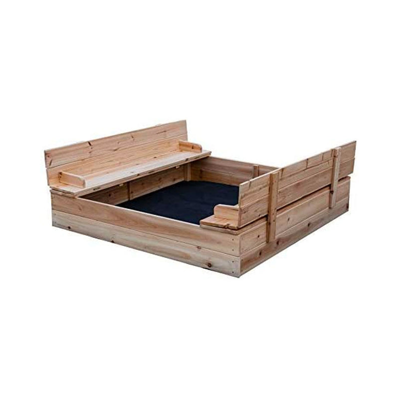Be Mindful Solid Wood Extra Large Kids Sandbox with Cover and Bench Seat (Used)