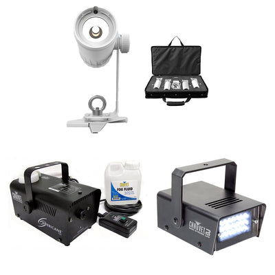 Chauvet DJ EZ Pin 4 Pack Spot Stage Light + Fog Machine +  Mini Strobe Light