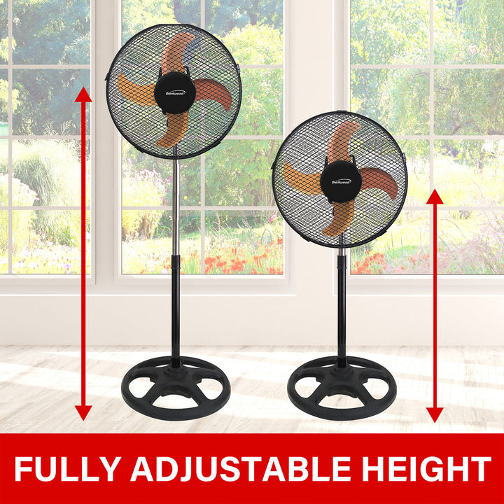 Brentwood 3 Speed Whisper Quiet Oscillating 12" Adjustable Stand Fan,Black(Used)