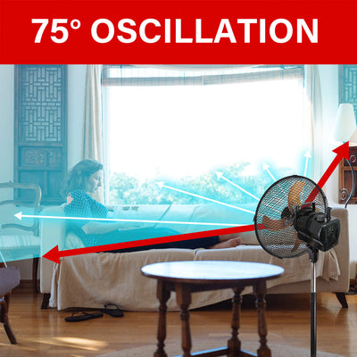 Brentwood 3 Speed Whisper Quiet Oscillating 12" Adjustable Stand Fan,Black(Used) - VMInnovations