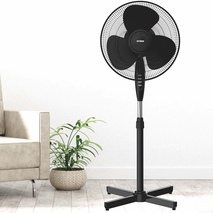 Optimus 21" 3 Speed Adjustable Oscillating Pedestal Floor Fan, Black (Open Box)