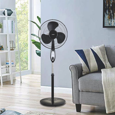 Optimus F-1672BK 16 Inch Home Adjustable Height Oscillating Pedestal Fan, Black