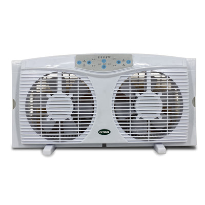 Optimus Reversible 8" 3 Speed Cool Air Home Twin Window Fan w/ Thermostat (Used)