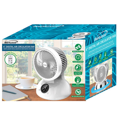 Brentwood 6 Inch 3 Speed Oscillating Remote Control Desktop Fan, White(Open Box) - VMInnovations
