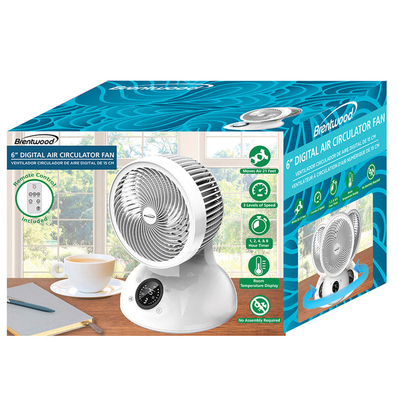 Brentwood 6 Inch 3 Speed Oscillating Remote Control Desktop Fan, White(Open Box)