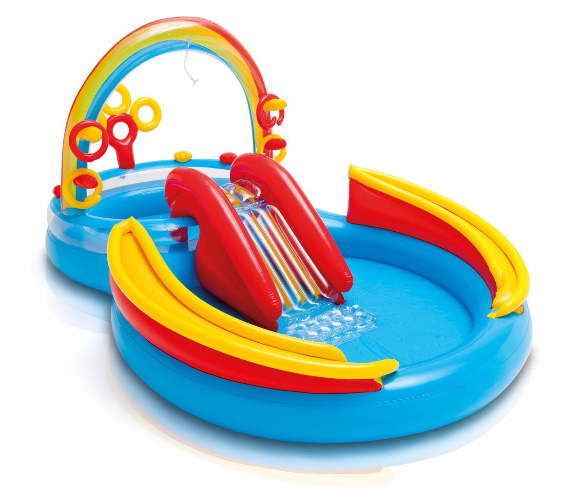 Intex Rainbow Ring Kiddie Pool with Slide (2 Pack) and 120V Air Pump (2 Pack) - VMInnovations