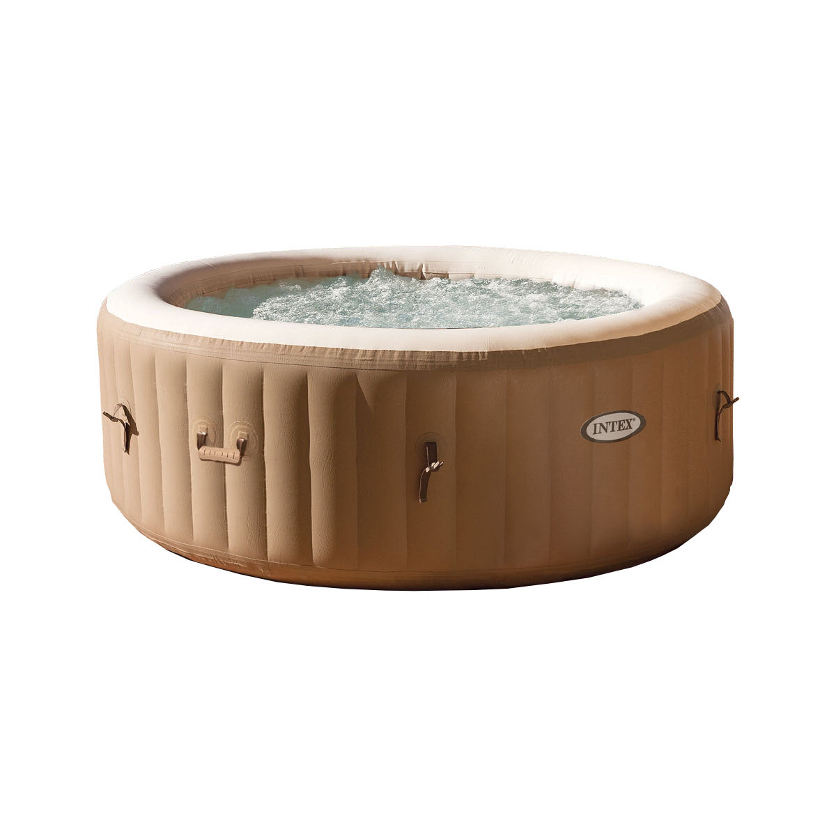 Intex PureSpa 4-Person Tan Inflatable Bubble Jet Spa Portable Hot Tub with Cover
