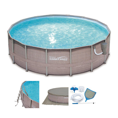 Summer Waves 18ft x 48in Above Ground Frame Pool Set with Filter Pump & Ladder