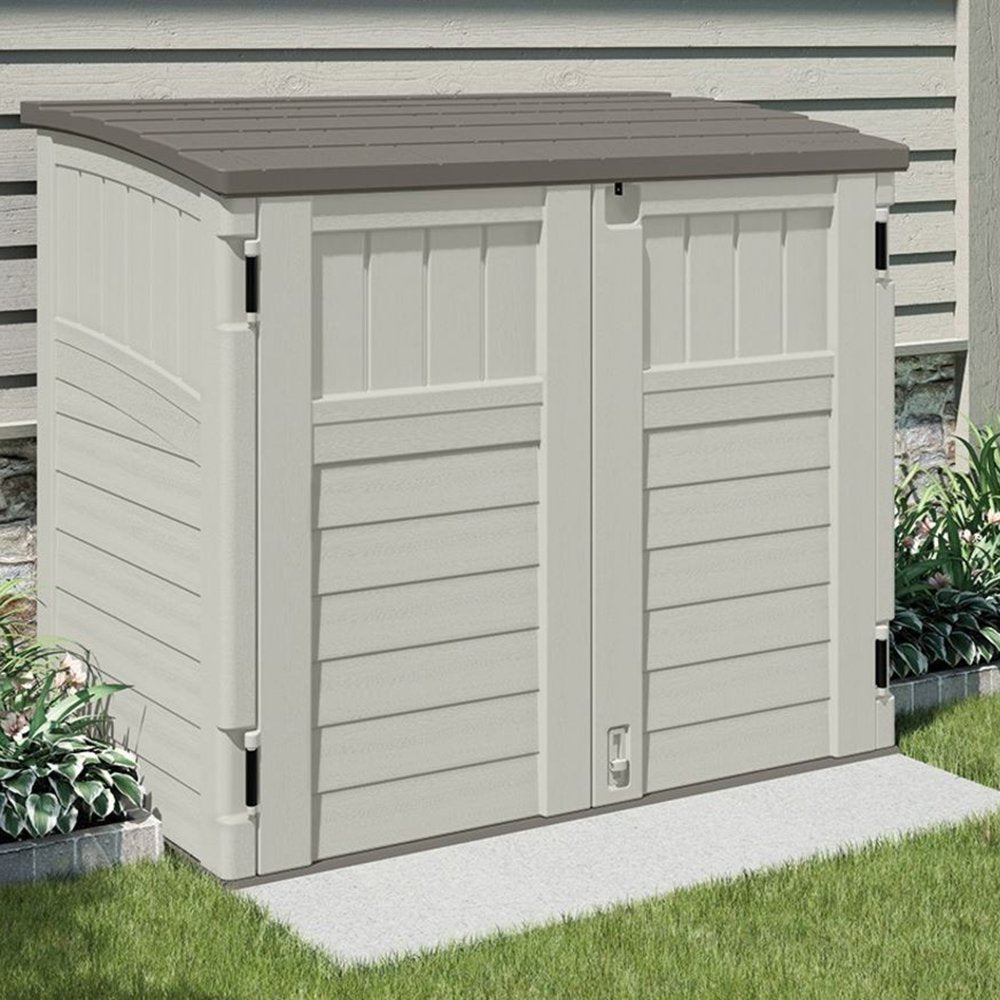 Suncast 34 Cubic Feet Horizontal Backyard Storage Stow Away Shed, Ivory (4 Pack) - VMInnovations