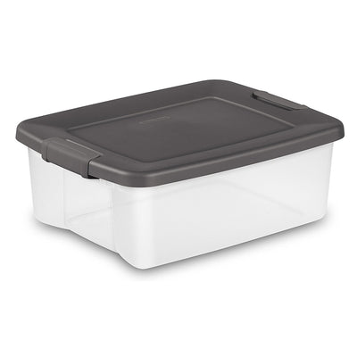Sterilite 25 Qt. Shelf Tote Driftwood Lid Clear Base (Open Box)