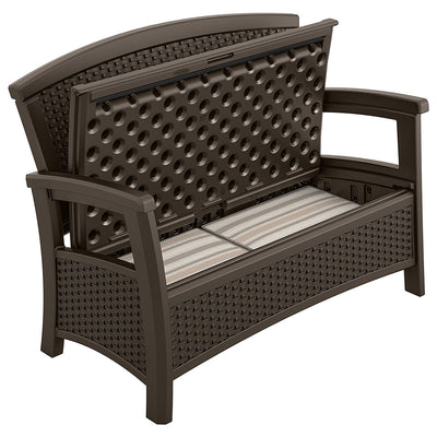 Suncast 13-Gallon Patio End Table w/ Storage w/ Suncast Loveseat w/ Storage
