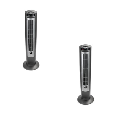 Lasko Wind Curve Nighttime Setting Tower Fan w/ Remote Control, Silver (2 Pack)