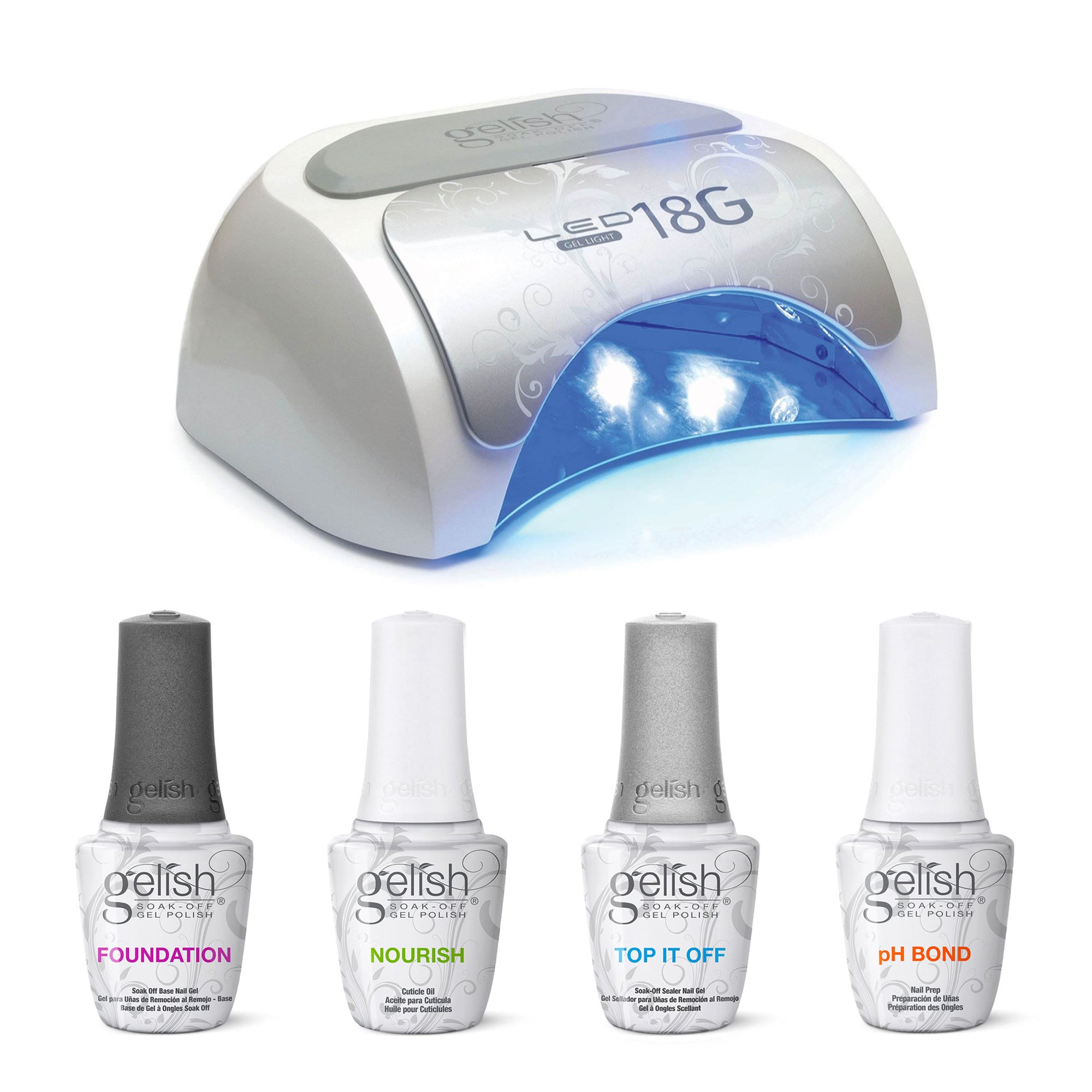 Gelish 18G Gel LED Nail Polish Curing Light + Fantastic Four Gel Polish Prep Kit - VMInnovations