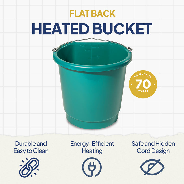 Farm Innovators 3 Gal Flat Back Plastic Heated Bucket, 70 Watt, Green (4 Pack)