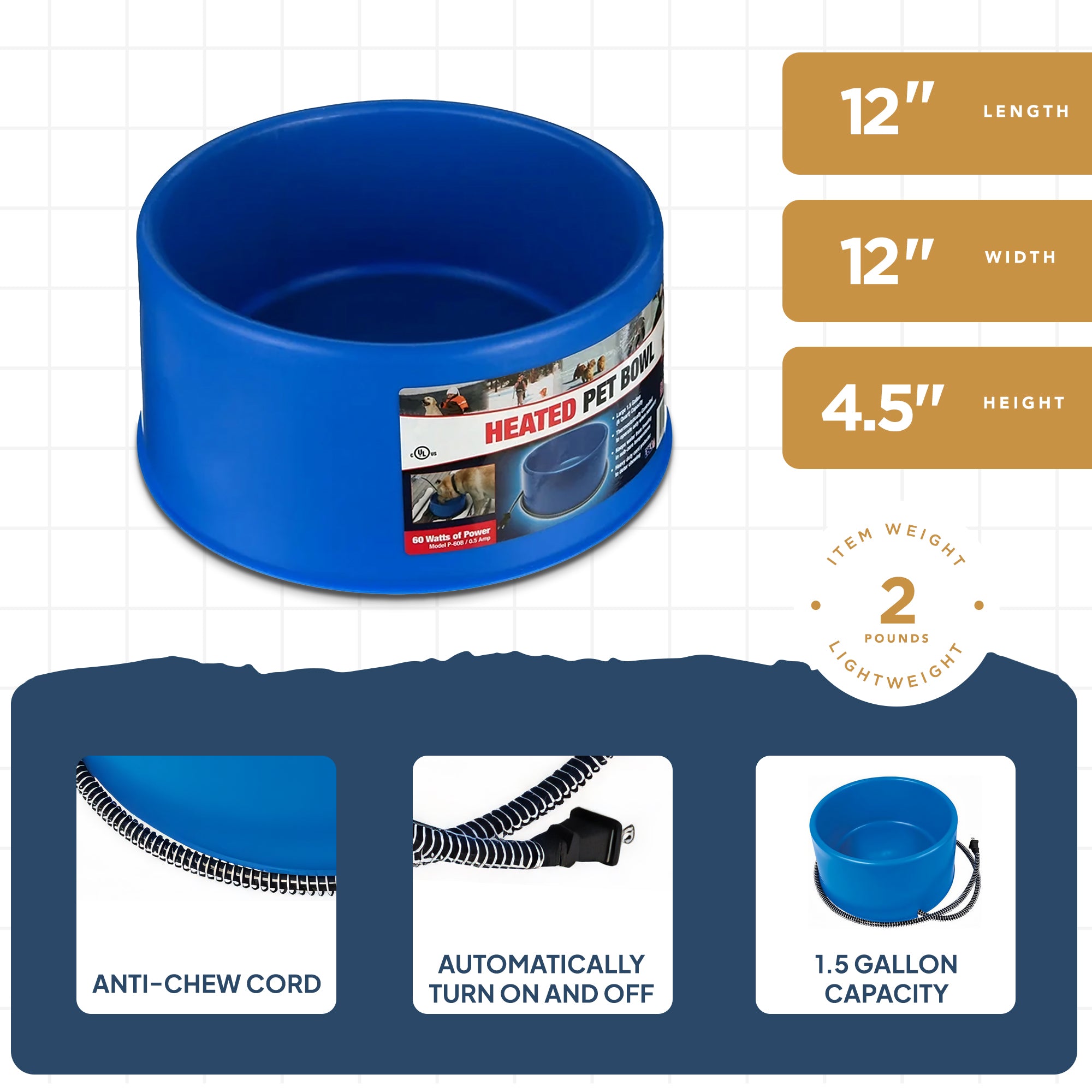 Farm Innovators 60W Premium Plastic Heated Pet Dog/Cat Water Bowl, 2 Pack, Blue