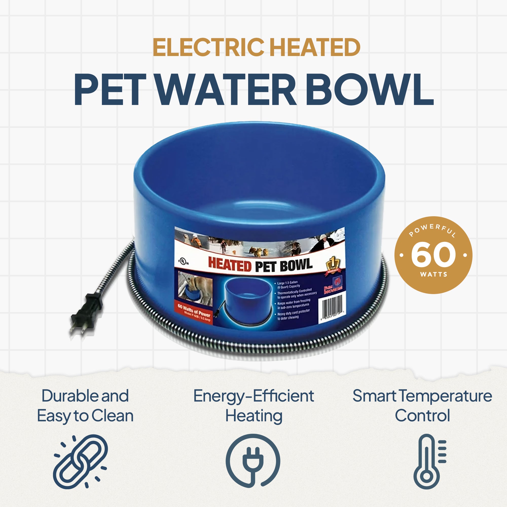 Farm Innovators 60W Premium Plastic Heated Pet Dog/Cat Water Bowl, 2 Pack, Blue