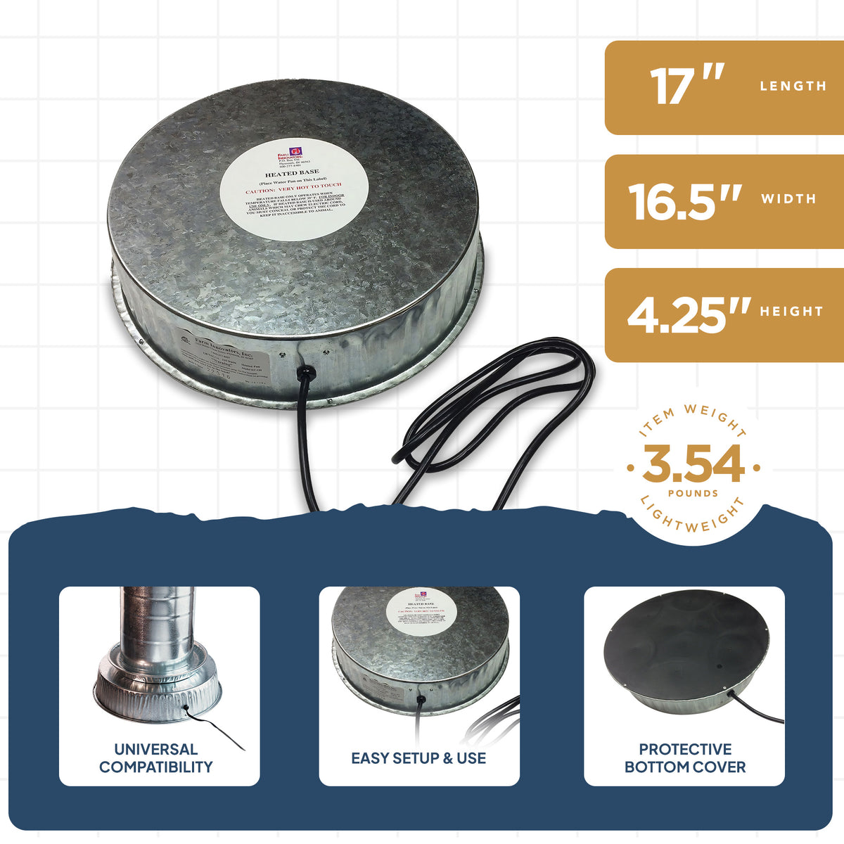Farm Innovators 125W Heated Base for Metal Poultry Founts, 4 Pack, Metallic