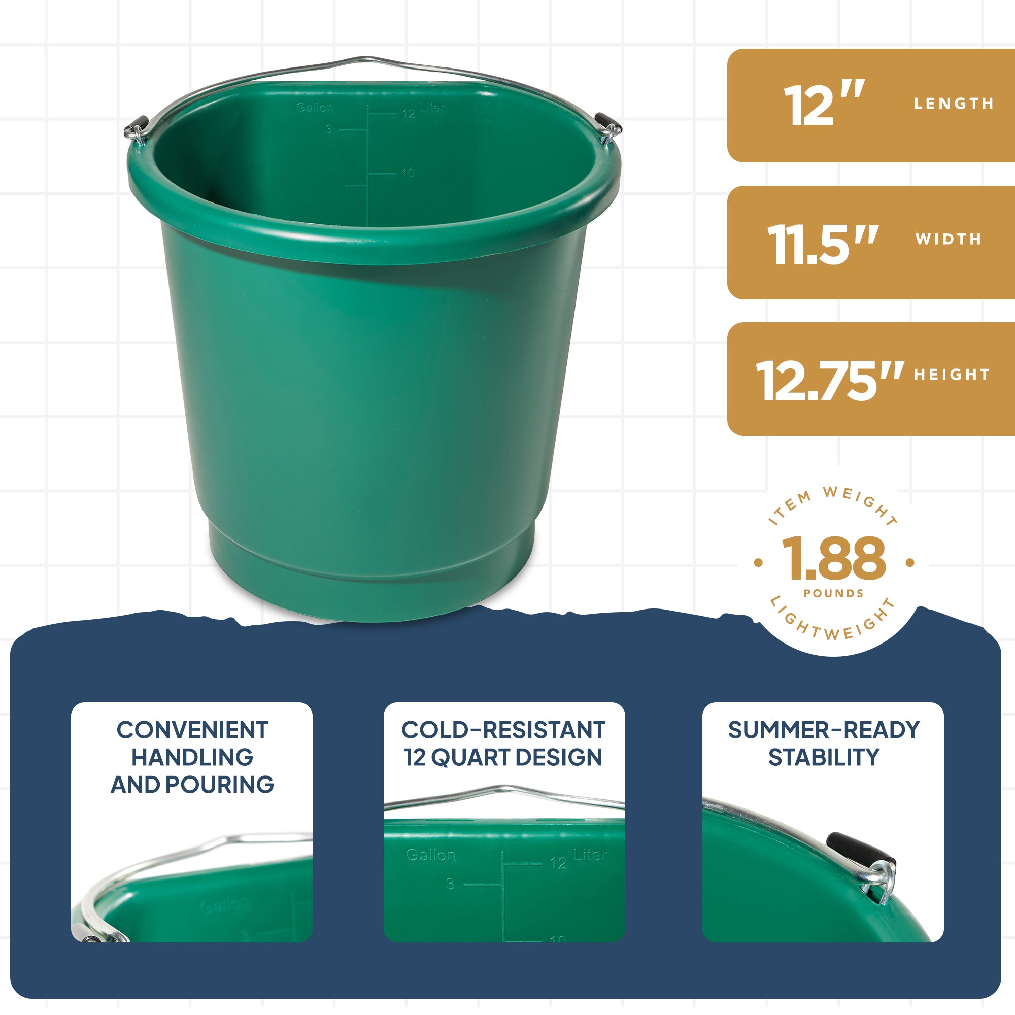Farm Innovators 3 Gal Flat Back Plastic Heated Bucket, 70 Watt, Green (4 Pack) - VMInnovations
