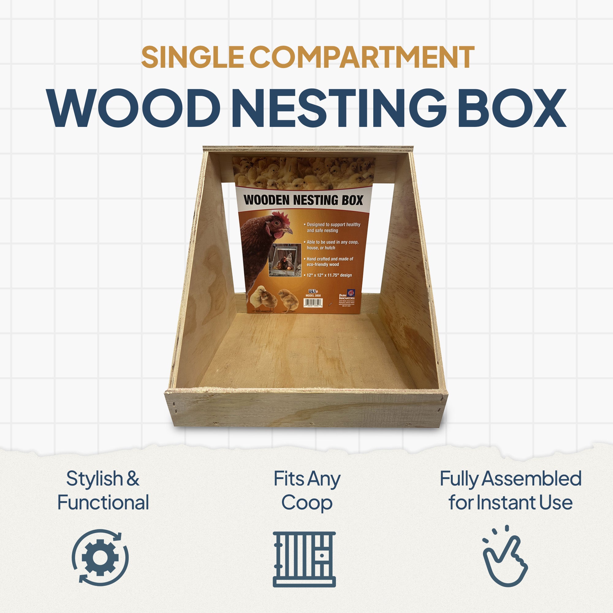 Farm Innovators Single Nesting Box for Chickens, Ducks and Birds, 2 Pack, Brown - VMInnovations