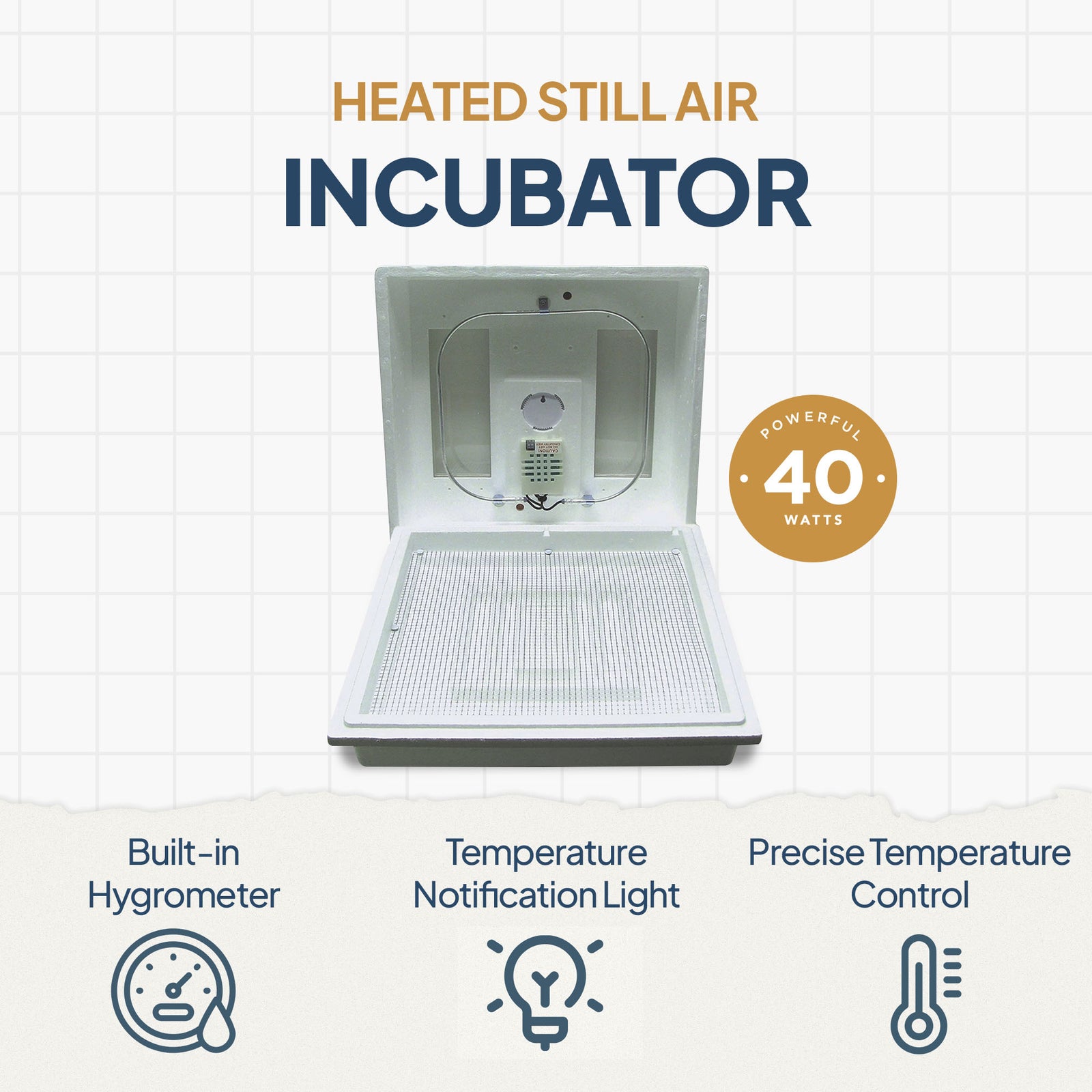 Farm Innovators 2100 Still Air Incubator w/ Reliable Temperature Settings, White - VMInnovations