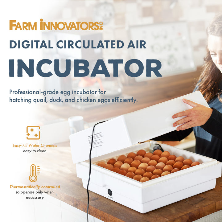 Farm Innovators 4250 Digital Circulated Air Incubator, w/Auto Egg Turner, White