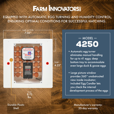 Farm Innovators 4250 Digital Circulated Air Incubator w/ Auto Egg Turner, White (Refurbished)