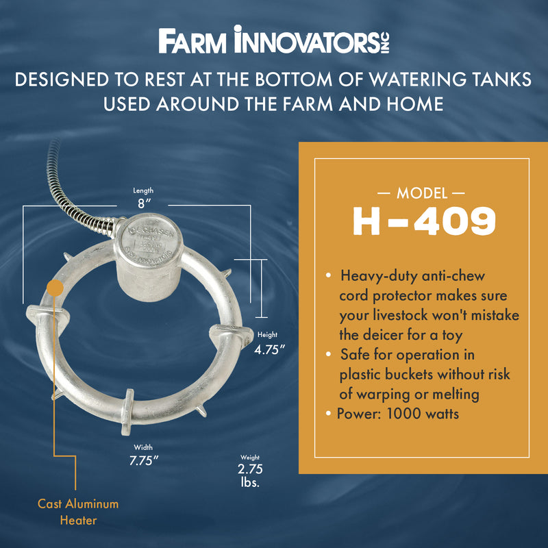 Farm Innovators H-409 Ice Chaser 1000 Watt Cast Aluminum Floating Tank Deicer
