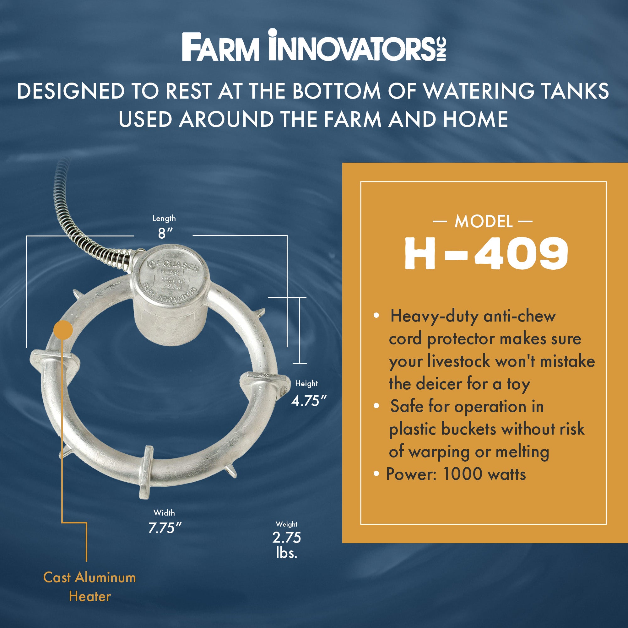 Farm Innovators H-409 Ice Chaser 1000 Watt Cast Aluminum Floating Tank(Open Box)