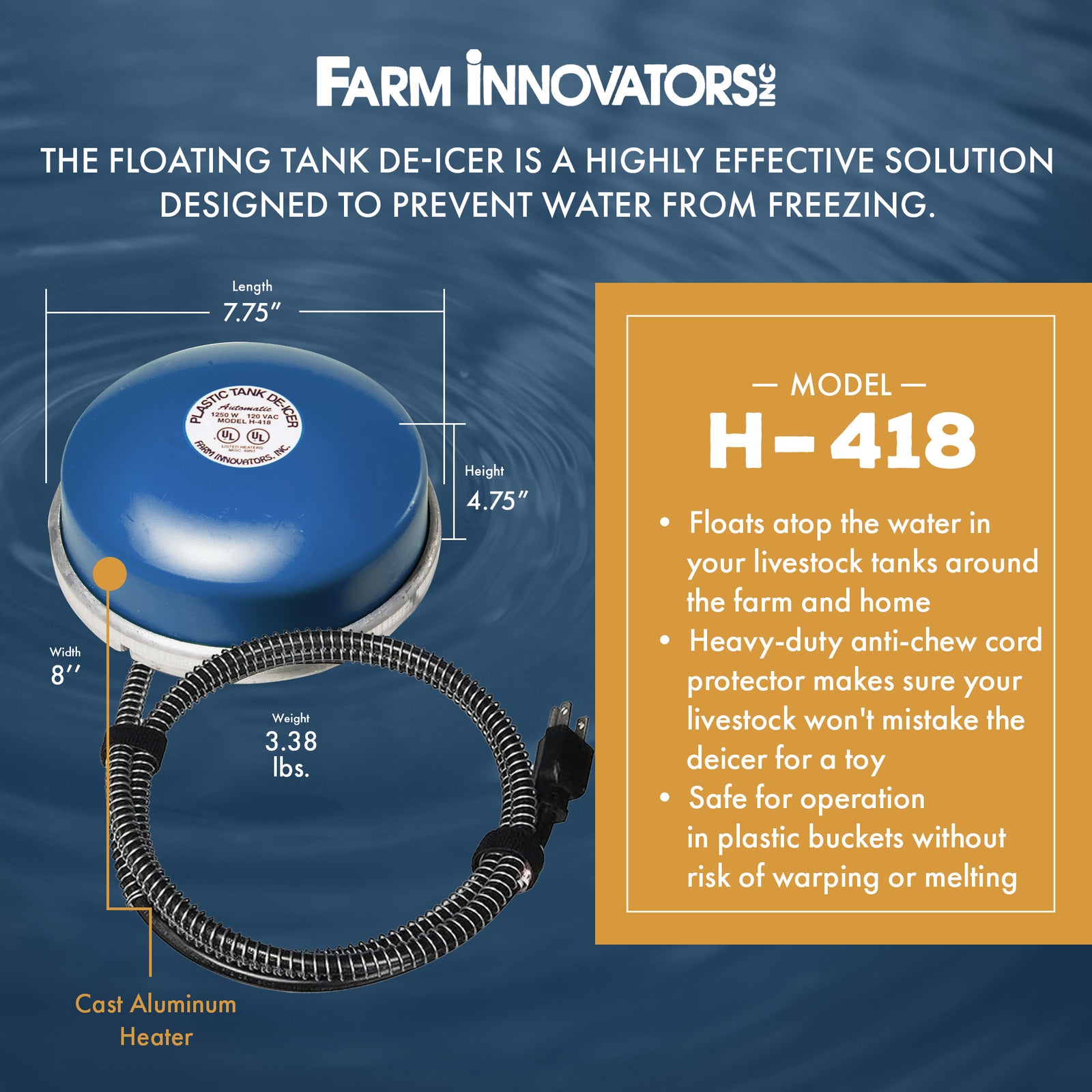 Farm Innovators Ice Chaser 1250 Watt Cast Aluminum Floating Tank Deicer (Used) - VMInnovations
