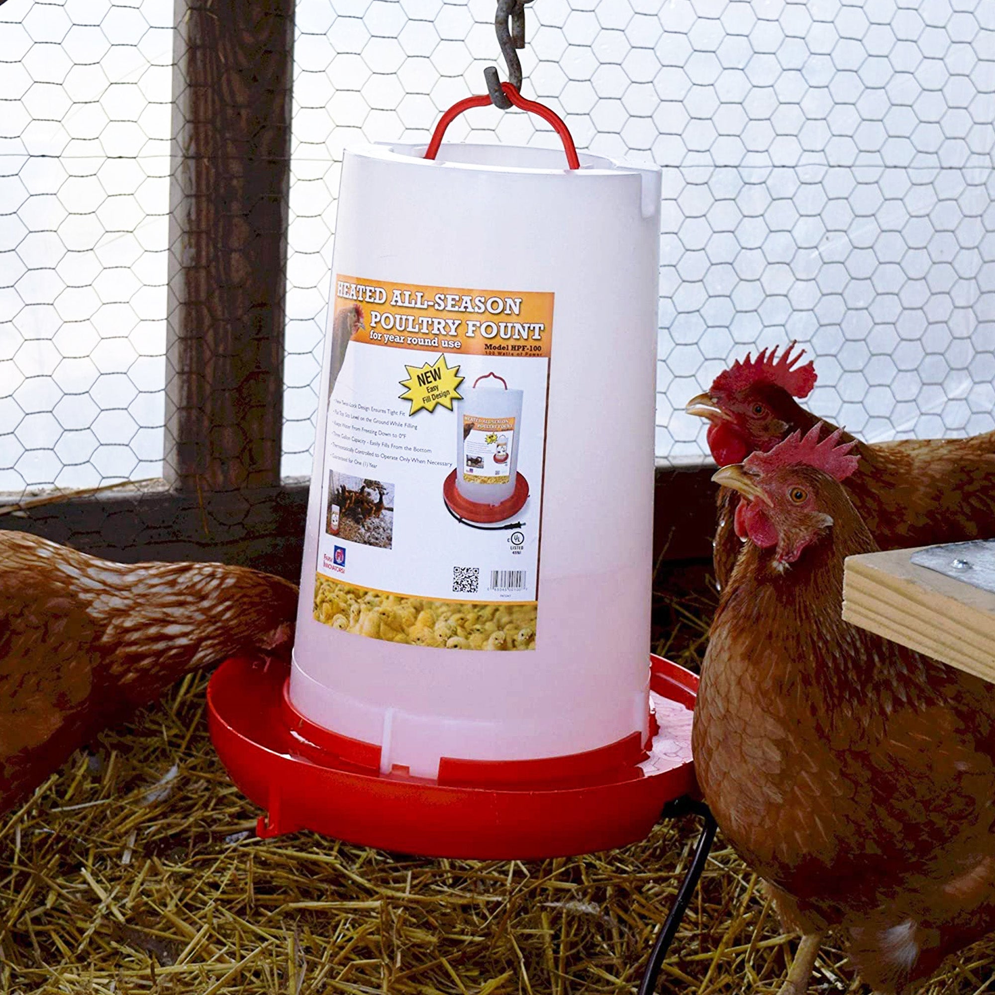 Farm Innovators HPF-100 Heated 3g Plastic Hanging Water Fountain, Red (Used) - VMInnovations