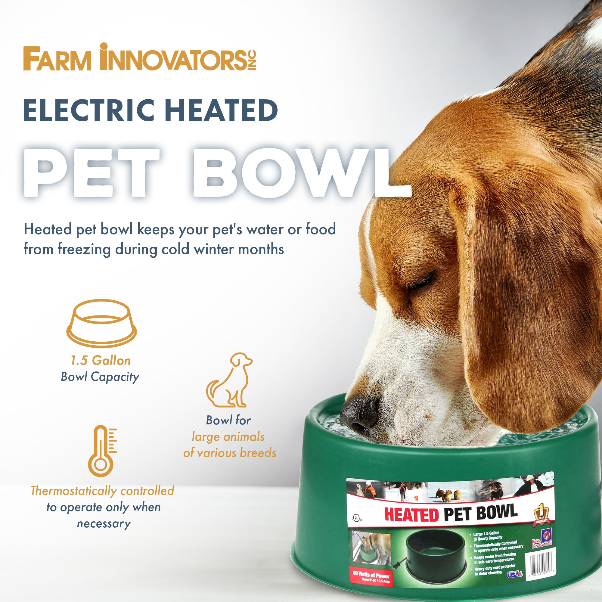Farm Innovators P-60 1.5 Gal Electric Heated Pet Water Bowl, 60 Watt (Used) - VMInnovations