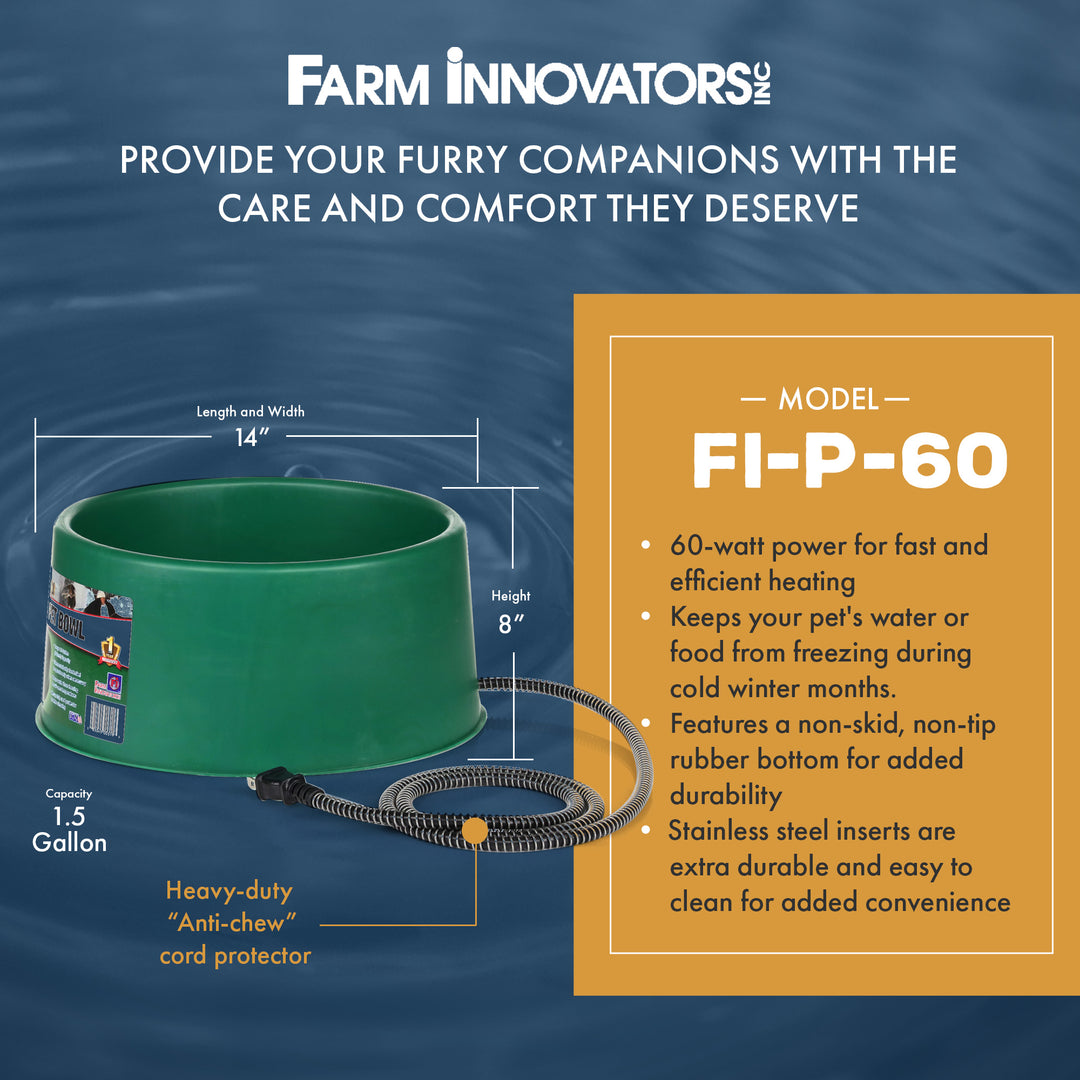 Farm Innovators P-60 1.5 Gallon Electric Heated Pet Water Bowl, 60 Watt, Green