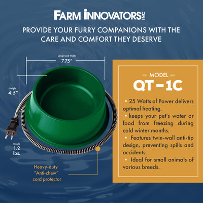 Farm Innovators QT-1 1Qt Electric Heated Pet Water Bowl, 25 Watt (Open Box) - VMInnovations