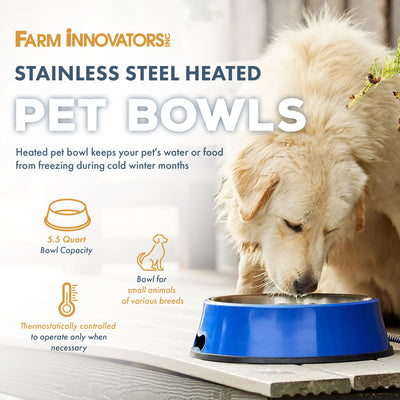 Farm Innovators Signature Series 5.5QT Heated Pet Bowl w/ Stainless Steel Insert