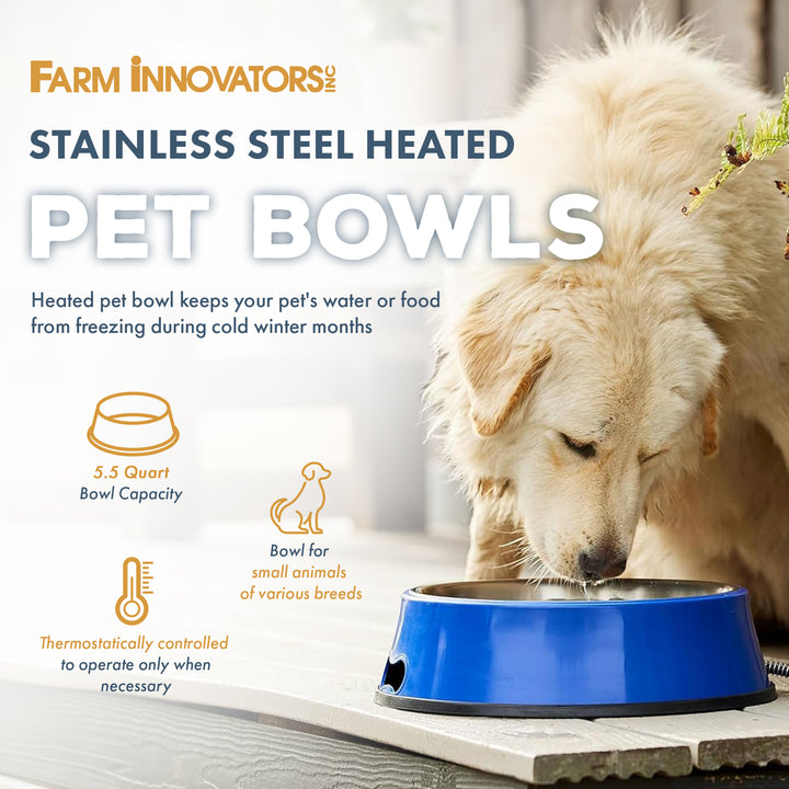 Farm Innovators Signature Series 5.5QT Heated Pet Bowl w/ Stainless Steel Insert
