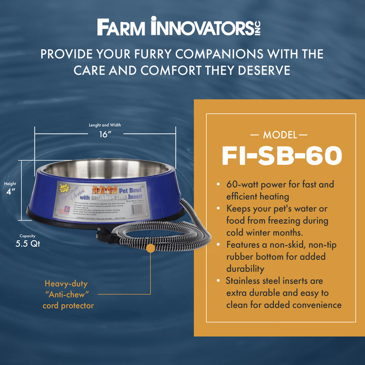 Farm Innovators Signature Series 5.5QT Heated Pet Bowl w/ Stainless Steel Insert