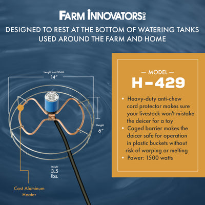 Farm Innovators H-429 1500 Watt Cast Aluminum Submergible Water Deicer (Used)