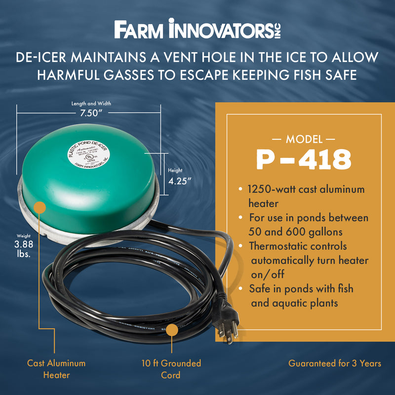 Farm Innovators P-418 Cast Aluminum 1250 Watt Pond Float De-Icer Heater, 2 Pack