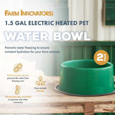 Farm Innovators P-60 1.5 Gallon Electric Heated Pet Water Bowl, 60 Watt, 2 Pack