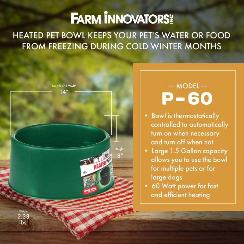 Farm Innovators P-60 1.5 Gallon Electric Heated Pet Water Bowl, 60 Watt, 2 Pack