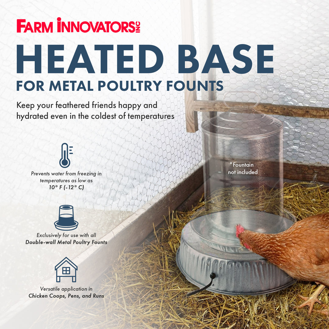 Farm Innovators 125W Heated Base for Double Wall Metal Poultry Founts, Metallic