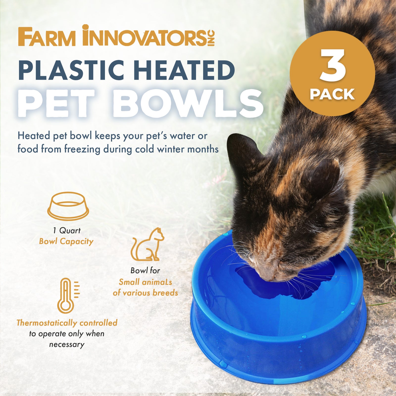 Farm Innovators Heated Pet Bowl with Anti Chew Cord for All Breed Sizes, 3 Pack - VMInnovations