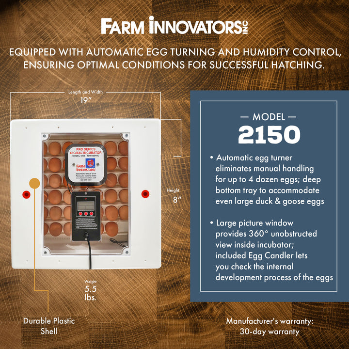 Farm Innovators 2150 Digital LCD Display Still Air Incubator for 4 Dozen Eggs