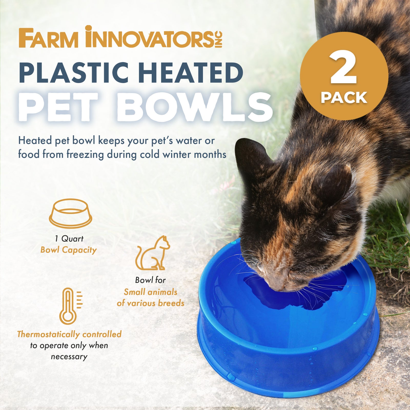 Farm Innovators Heated Pet Bowl with Anti Chew Cord for All Breed Sizes, 2 Pack - VMInnovations