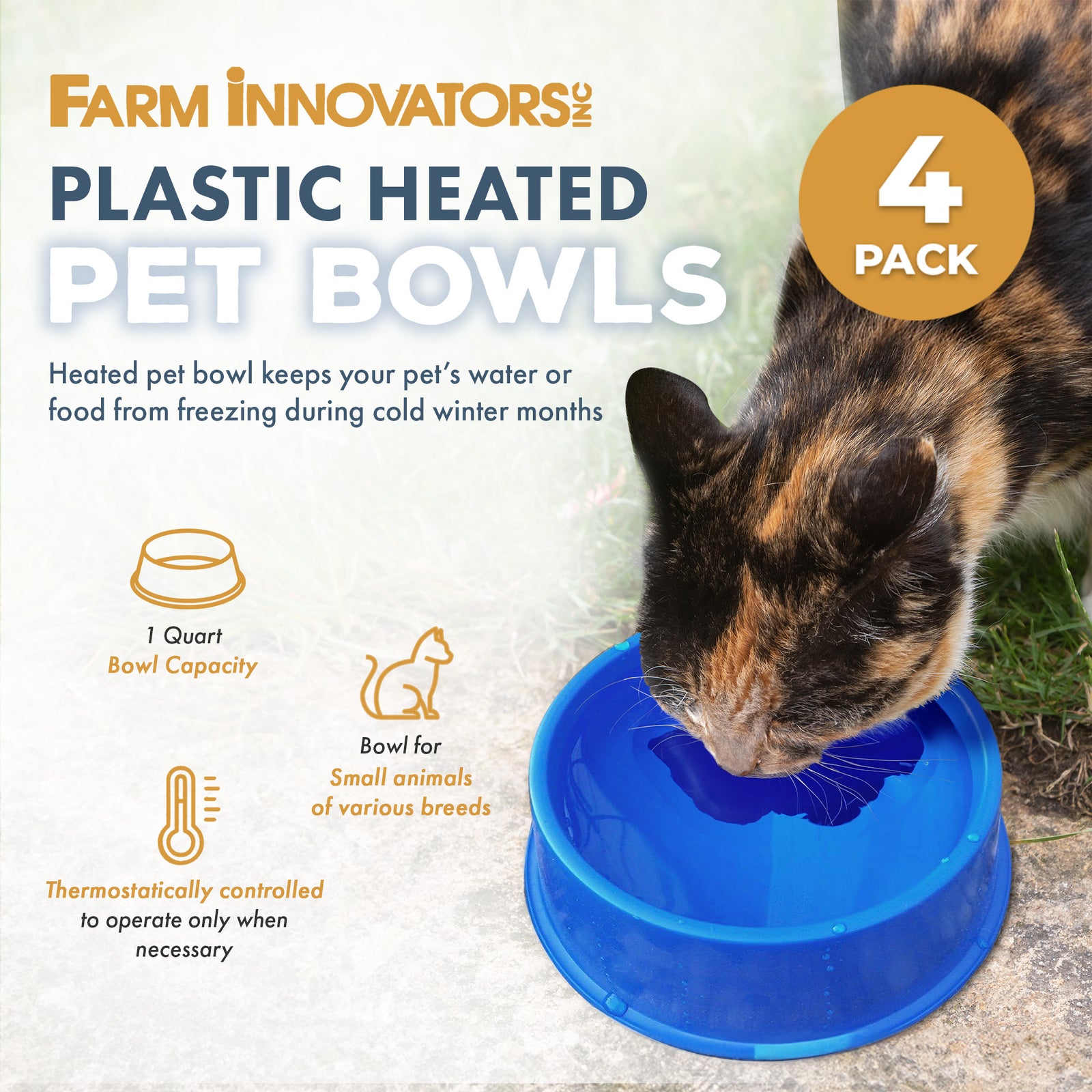 Farm Innovators Heated Pet Bowl with Anti Chew Cord for All Breed Sizes, 4 Pack - VMInnovations