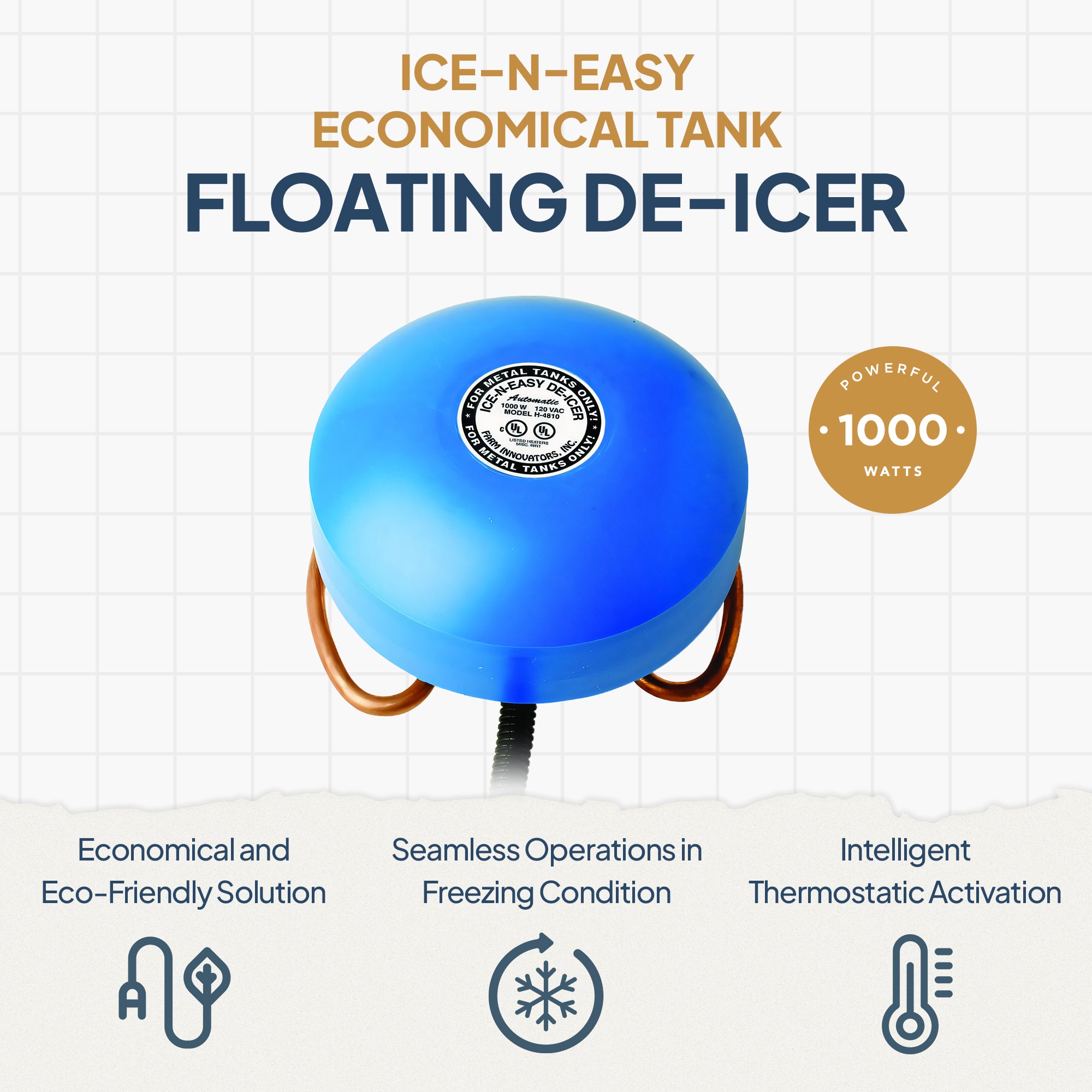 Farm Innovators Economical 1000 Watt Floating Metal Tank De-Icer, 3 Pack, Blue - VMInnovations