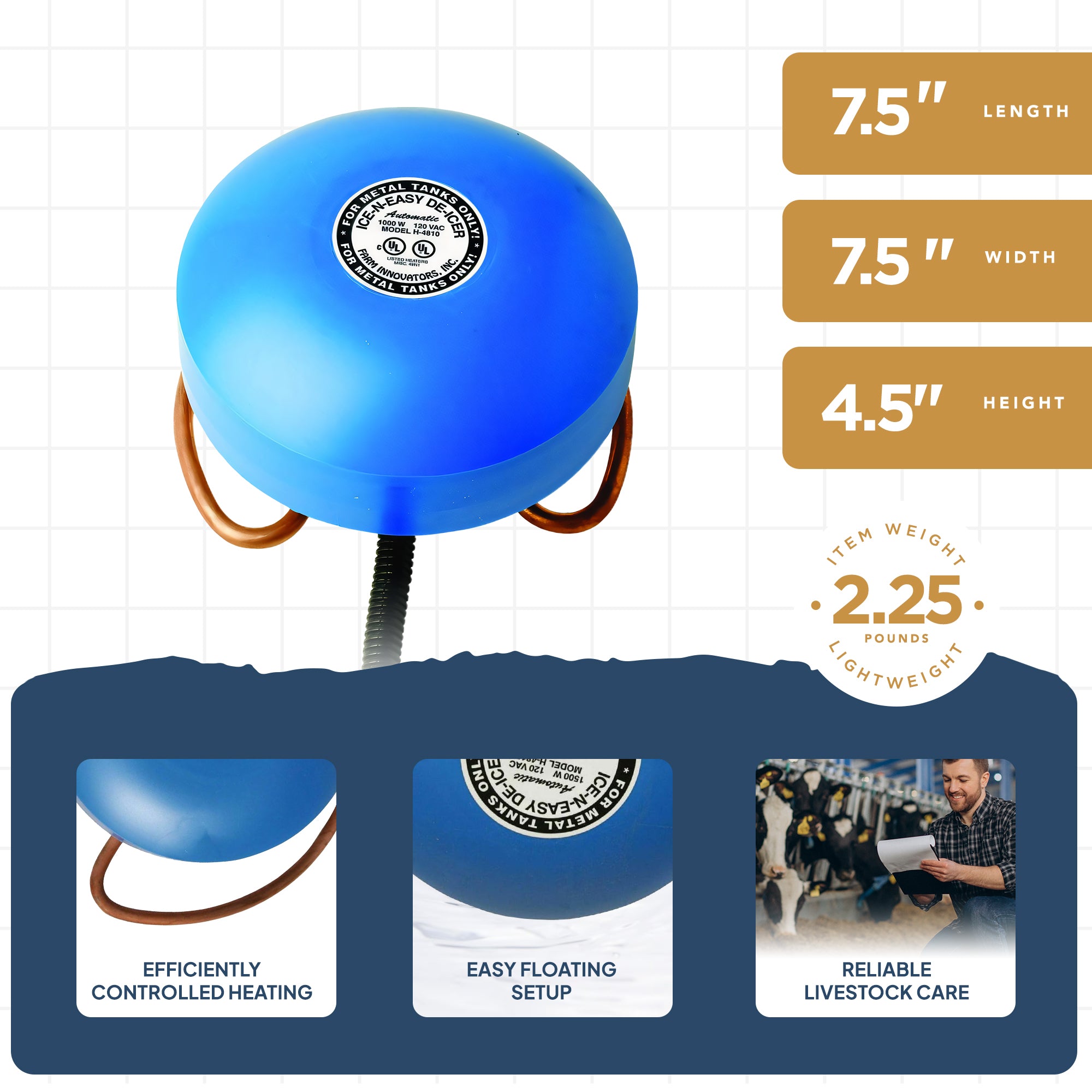 Farm Innovators Economical 1000 Watt Floating Metal Tank De-Icer, 2 Pack, Blue - VMInnovations