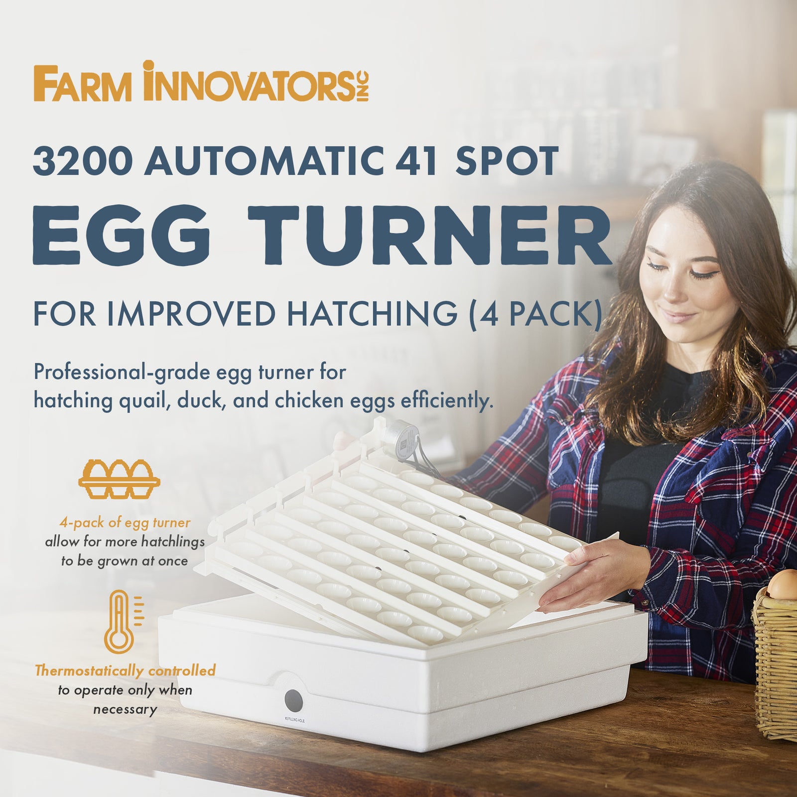 Farm Innovators 3200 Automatic 41 Spot Egg Turner for Improved Hatching (4 Pack) - VMInnovations