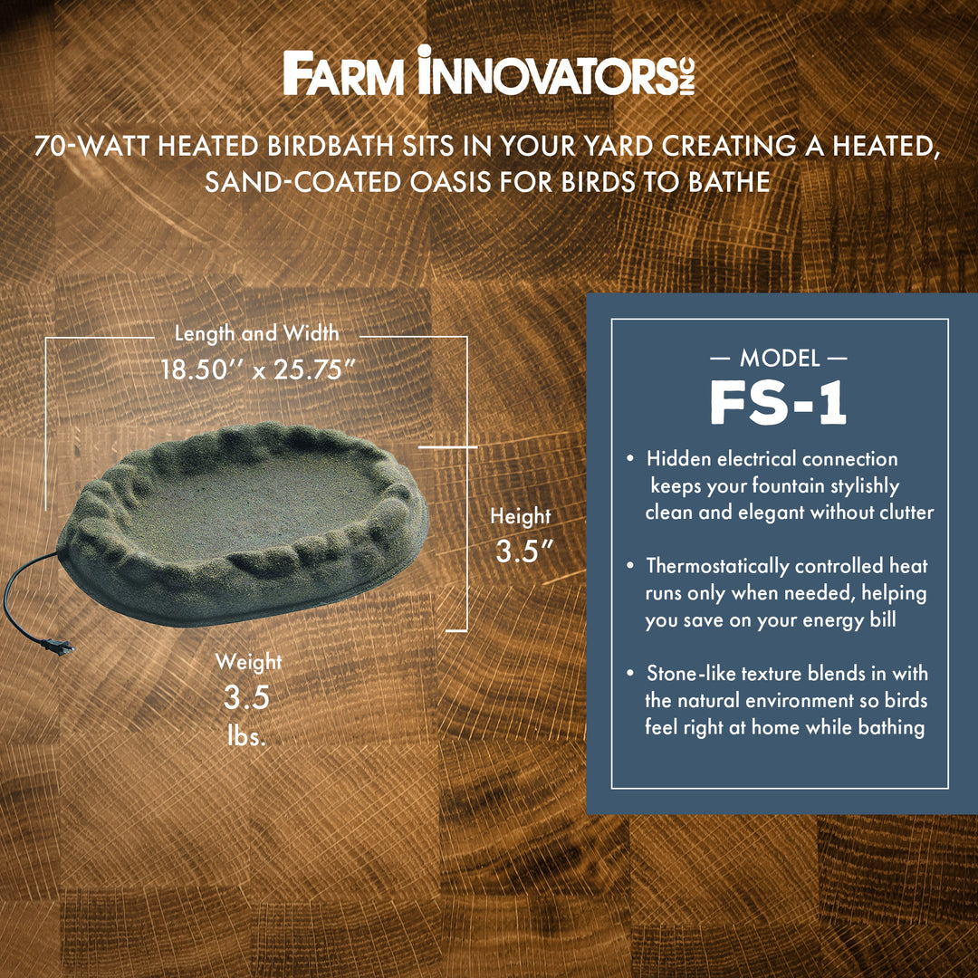 Farm Innovators FS-1 Four Seasons Outdoor Sand Coated Heated Birdbath (Open Box)